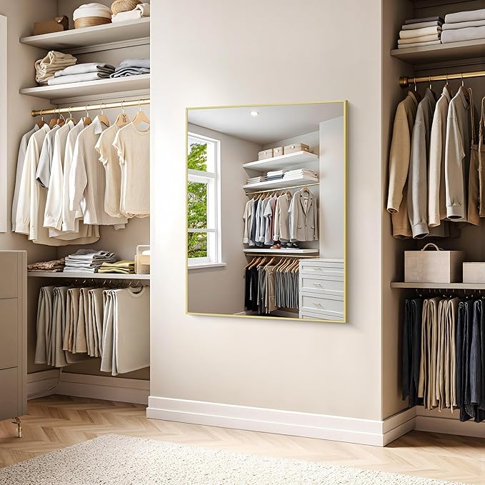 KOCUUY Gold Bathroom Mirror, 48"x36" Large Rectangular Mirror with Metal Frame, Gold Vanity Mirror with Modern Design for Bathroom, Living Room, Farmhouse, Entryway, Hang Horizontal/Vertical