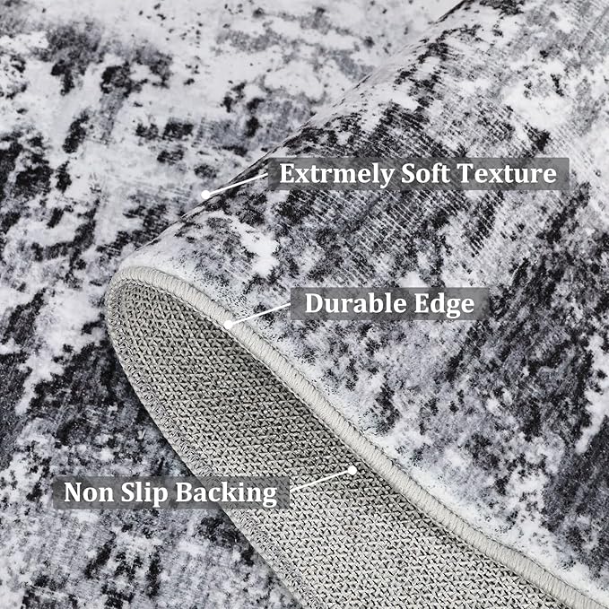 6x9 Modern Abstract Area Rug Non Slip Non Shedding Low Pile Stain Resistant Rug Soft Carpet for Bedroom Living Room, Grey