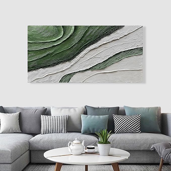 Art 30x60 inch Hand Painted Green and White Textured Oil Paintings Modern Abstract Canvas Art Home Wall Decoration
