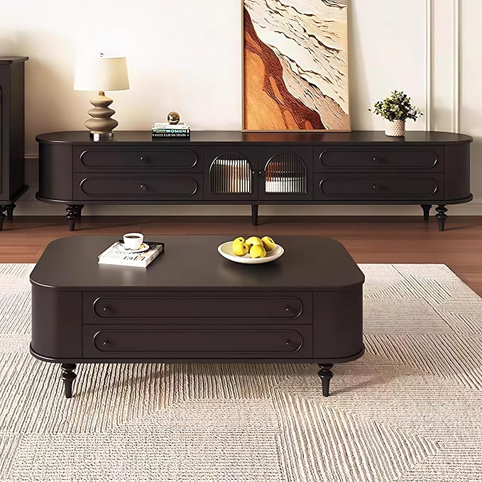 TV Stand for TVs up to 85 Inch, Modern Entertainment Center with Storage Cabinet and 4 Drawers, TV Media Console Table, Black TV Stand for Living Room Bedroom, Easy Assembly (Legs Only)