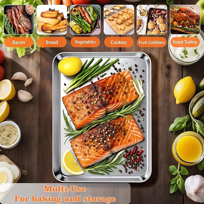 Herogo Nonstick Stainless Steel Baking Sheet Pan Set, 12.5×10×1 Inch Rectangle Cookie Sheet Bakeware Set for Oven, 2 Pack Multipurpose Kitchen Cookware, Non Toxic & Heavy Duty & Easy Clean- Medium