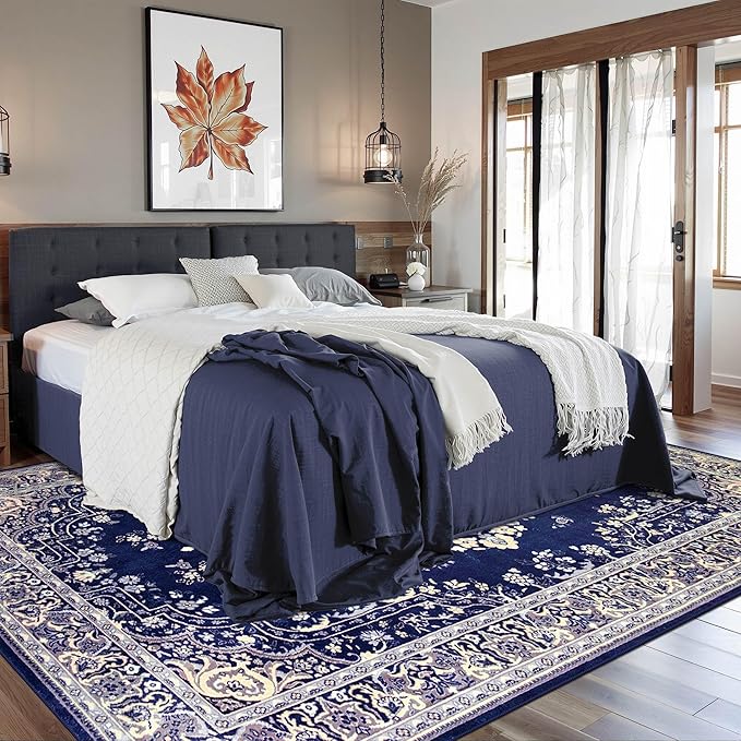 8x10 Area Rug for Living Room, Modern Washable Rug Non Slip Low Pile Large Area Rugs for Living Room, Bedroom, Farmhouse, Dining Room, Navy Blue