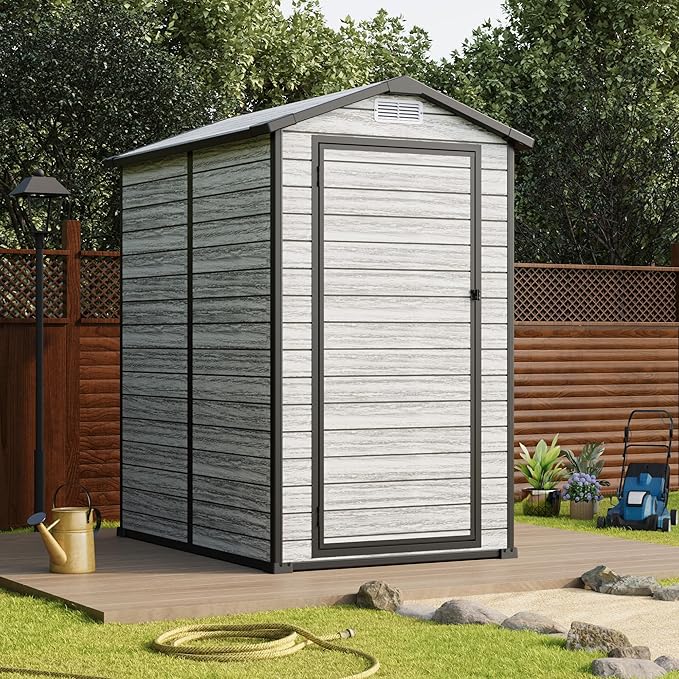 All-Weather Resin Shed with Window, Outdoor Plastic Garden Shed with Lockable Door and Vents, Outdoor Resin Storage Sheds for Tool, Bike, Backyard, Patio