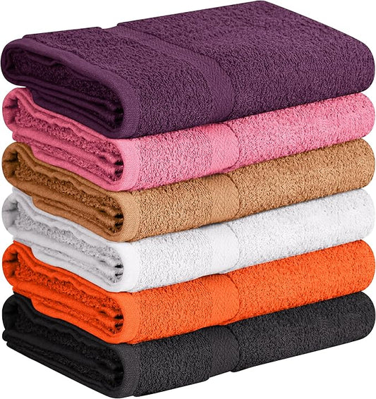 Towel and Linen Mart 100% Cotton 6 Pack Bath Towel Set, Quick Dry, Super Absorbent, Light Weight, Soft, (27 x 54 Pack of 6) (27 x 54 6 Pack, Plum, Pink, Beige, Grey, White, Peach)