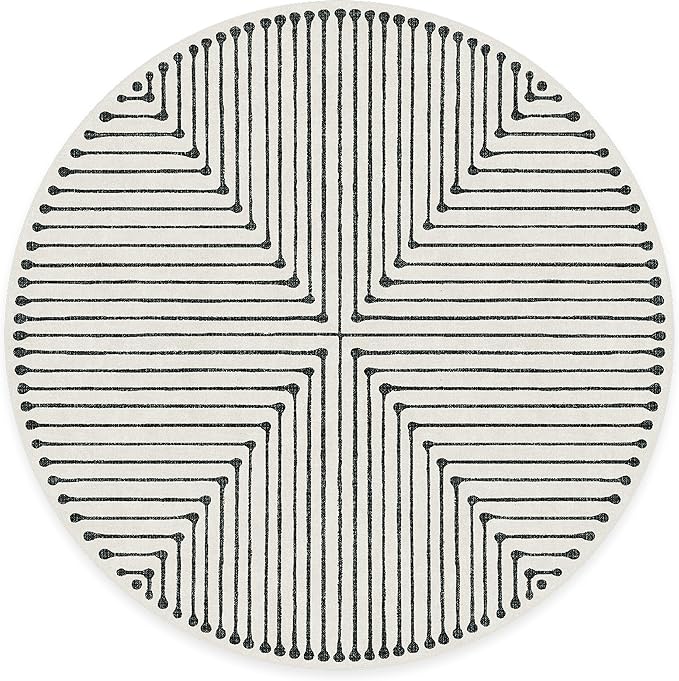 RUGGABLE x Jonathan Adler Machine Washable Area Rug – Inkdrop Black & Ivory 8 ft Round, Stain-Resistant, Non-Slip – Large Rugs for Living Room, Bedroom, Hallway, Entryway & Office–with Cushioned Pad