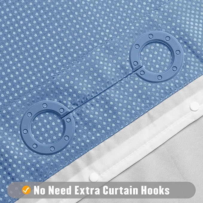 MitoVilla Blue Long Shower Curtain 72 x 80, No Hooks Needed 80 inch Long Heavyweight Waffle Fabric Shower Curtain Set with Snap-in Liner for Hotel Grade Spa-Like Bathroom Decor, Moonlight Blue