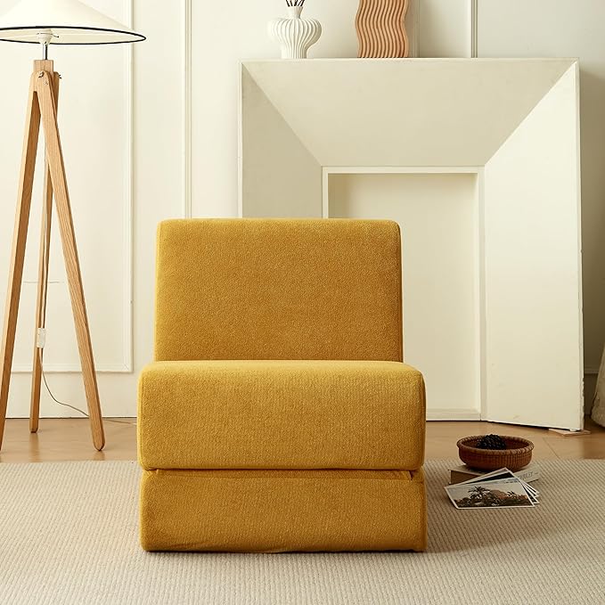 Folding Sofa Bed, Single Chair Sofa, Multi-Functional Lounger with Back Support – Compact & Space-Saving Design, Comfortable for Living Room, Bedroom, or Small Spaces, Yellow Corduroy Fabric