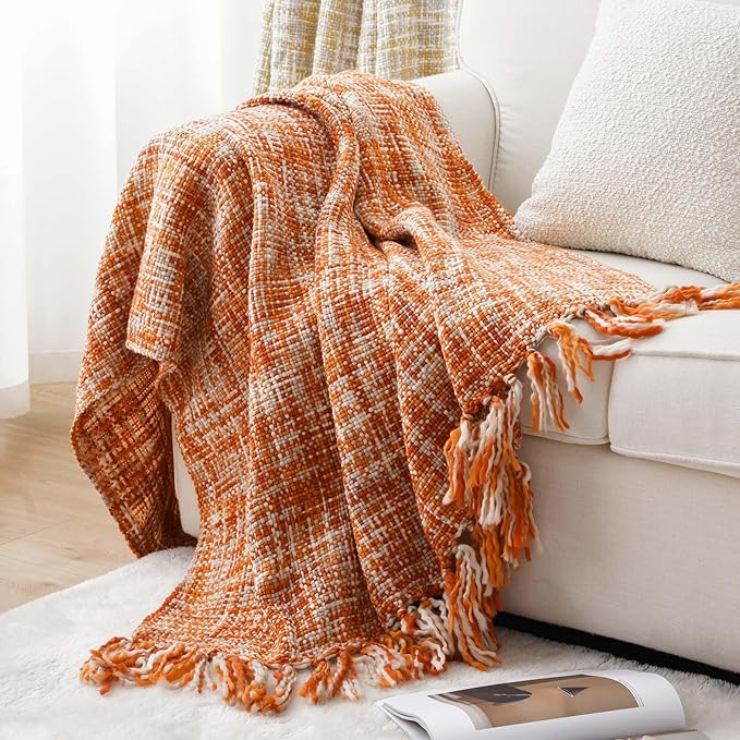 BATTILO HOME Orange Throw Blanket for Couch, Decorative Fall Blankets and Throws, Soft Colorful Throw Blankets for Bed, Halloween Throw Blanket for Home Decor, 50"x60"
