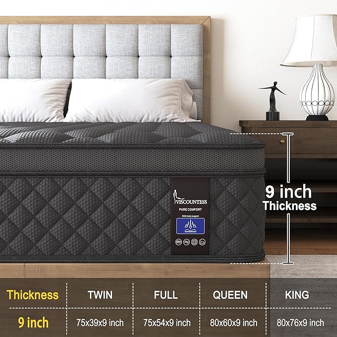 Twin Mattress, 10 Inch Hybrid Mattresses Euro Top Medium Firm for Back & Lumbar Support,Individual Pocket Spring Bed for Motion Isolation & Pressure Relief