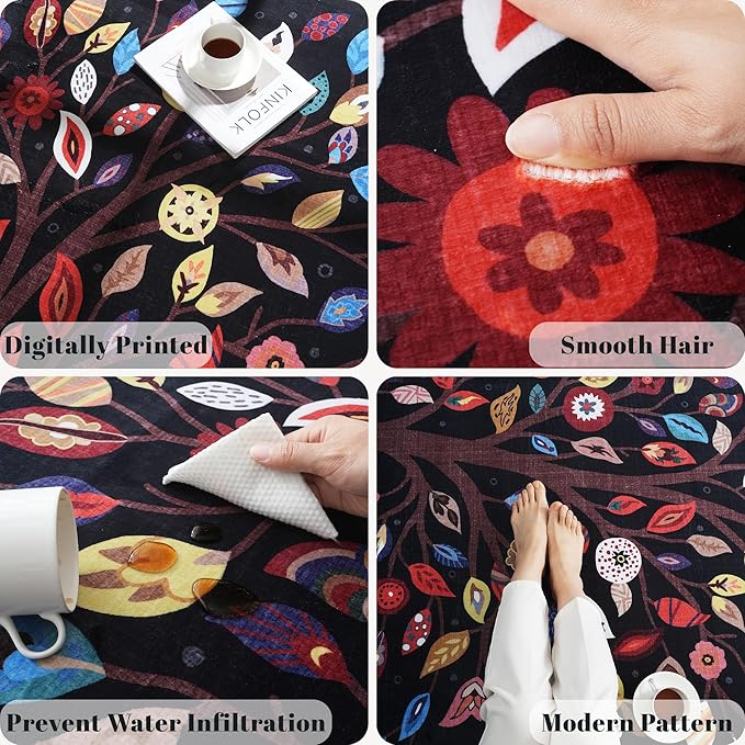 Door Mat Indoor Entrance 2x3 Rug Floral Tree Machine Washable Small Area Rug Bohemian Non-Slip Low Pile Throw Rugs for Entryway, Kitchen, Front Door Indoor Entrance, Entry, Kids Room, Black