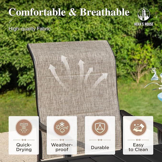 HERA'S HOUSE Outdoor Patio Dining Set of 7, 7 Piece Outdoor Table and Chairs Set of 1 Extendable Large Patio Table and 6 Quick Dry Textilene Swivel High Back Rocking Chairs for Lawn, Park, and Garden