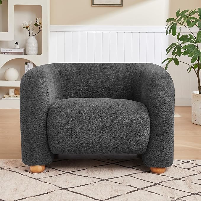 40" Modern Accent Chair Reading Chair Oversized Barrel Chairs for Living Room Bedroom Apartment .(Dark Grey)