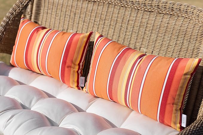 RSH DECOR: Sunbrella Lumbar Throw Pillows Set of 4 | 20" x 12" | Water and Fade-Resistant Performance Fabric | Outdoor Pillow Covers with Down-Alternative Inserts | Dolce Mango