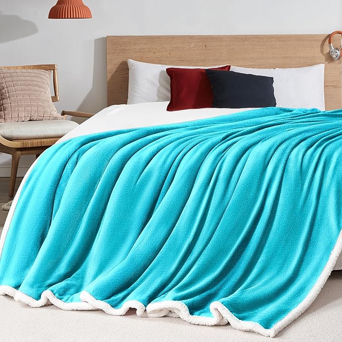 BEAUTEX Sherpa Fleece Throw Blankets, Soft Fluffy Flannel Plush Blanket and Throw, Fuzzy Cozy Blue Cuddle Blankets for Couch Bed Sofa Adults (50" x 60", Teal)