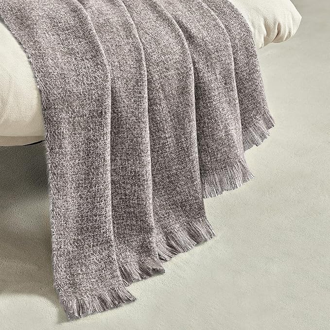 BOURINA Faux Cashmere Fringe Throw Blanket Decorative Lightweight Throw Soft Cozy for Bed or Sofa Outdoor Blanket, 50x70 Inches Brown
