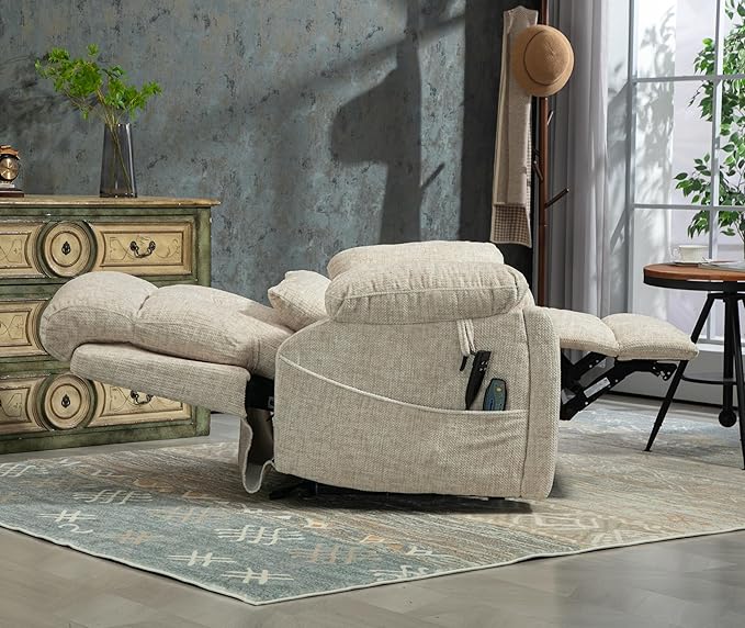 Large Power Lift Recliner Chair with Massage and Heat for Elderly, 26in Extra Wide Recliner Chair with Cup Holder Support Big and Tall People, 400lbs Capacity Adults (Cream Chenille)