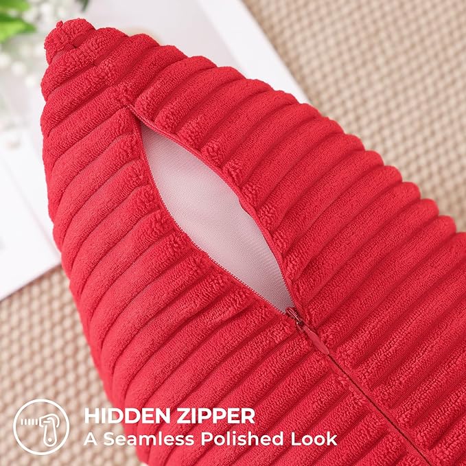 Mecatny Corduroy Decorative Throw Pillow Covers 12x20 Set of 2 for Sofa Living Room, Soft Neutral Boho Couch Pillow Covers for Home Decor, Red