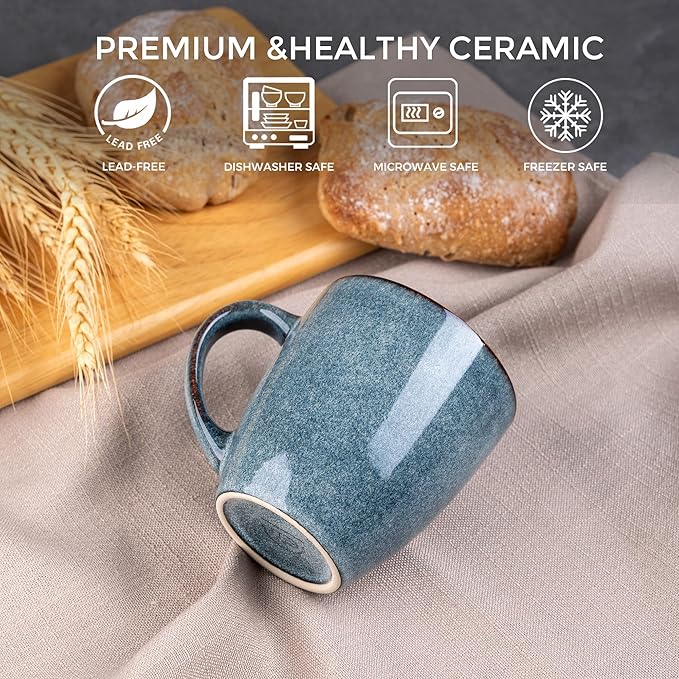 GBHOME Ceramic Coffee Mugs Set of 4, 12oz Stoneware Coffee Mugs Set For Dad Mom Women MEN, Light Weight Ceramic Coffee Cups for Latte/Tea/Beer/Hot Cocoa, Dishwasher & Microwave Safe