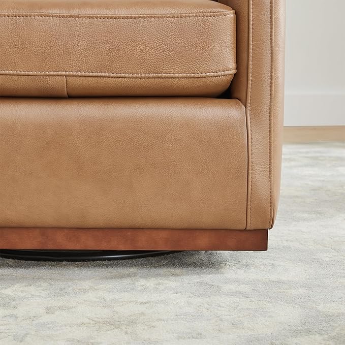 CHITA Genuine Leather Swivel Accent Chair, FSC Certified Mid Century Modern Arm Chair for Living Room and Bedroom, Fully Assembled, Saddle