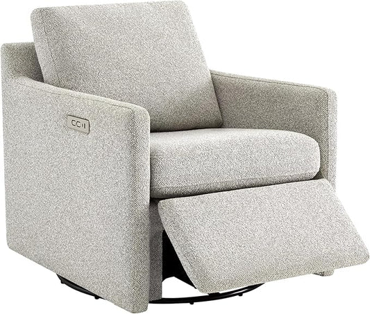 CHITA Swivel Accent Chair with Electric Footrests, FSC Certified Upholstered Living Room Sofa Chair with Power Motor, USB and Type-C Ports, Light Grey