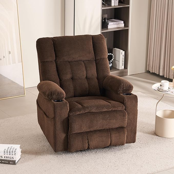 SALOHZA Power Lift Recliner Chair for Elderly with Massage and Heat for Living Room, Electric Recliner Chair for Adults with USB/Type C Port/Cup Holders, Velvet Fabric, Coffee