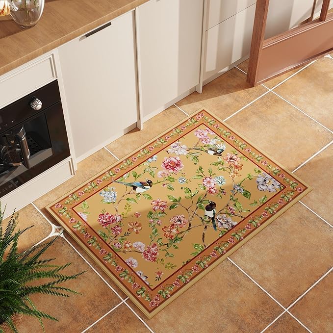 Door Mat Indoor Entrance 2x3 Rug Machine Washable Floral Bird Magpies Animal Small Area Rug Non-Slip Low Pile Throw Rugs for Entryway, Kitchen, Front Door Indoor Entrance, Entry, Kids Room