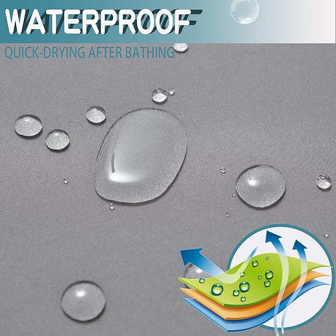 Extra Long No Hook Shower Curtain with Snap in Liner Set, Hotel Luxury Grey Fabric Shower Curtains for Bathroom with See Through Top Window, Washable, Waterproof 71W x 84H