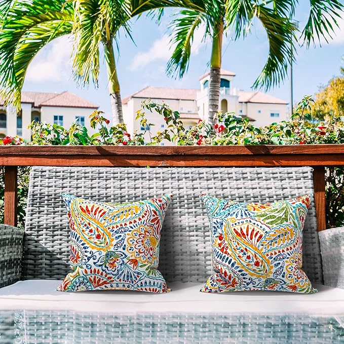 LVTXIII Outdoor/Indoor Throw Pillows, Decorative Throw Pillows with Inserts, 18”x18” Square Pillows for Bed, Couch, Sofa and Patio Furniture (Set of 2, Paisley Multi)