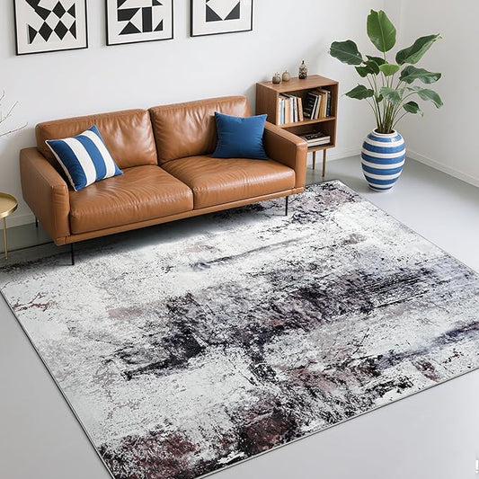 Living Room Rug 6x9 Rug, Machine Washable Area Rug Non Slip Low Pile Rug for Living Room, Bedroom, Farmhouse, Dining Room, Kids Playroom, Brown