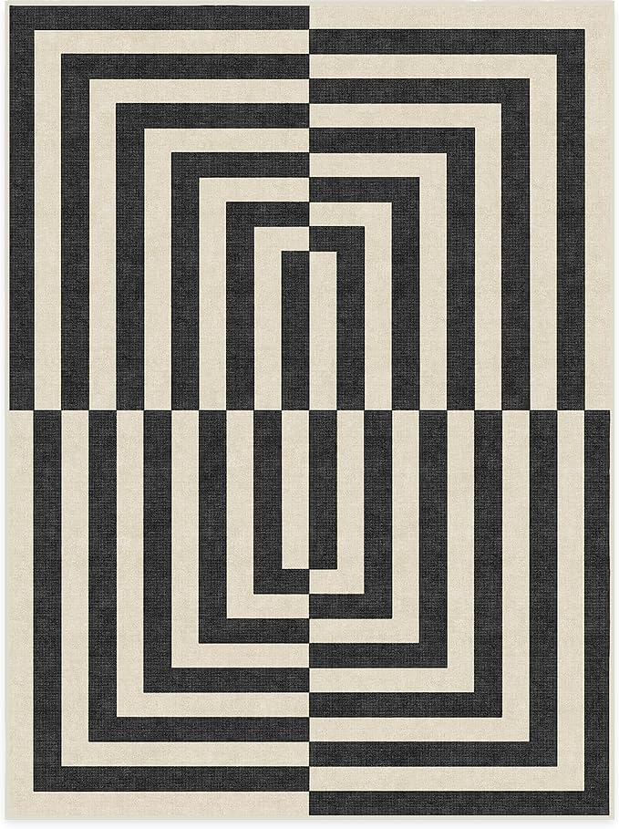 RUGGABLE x Jonathan Adler Machine Washable Modern Area Rug – Op Art Charcoal 9x12, Stain-Resistant, Non-Slip – Large Rugs for Living Room, Bedroom, Hallway, Entryway & Office–with Cushioned Pad