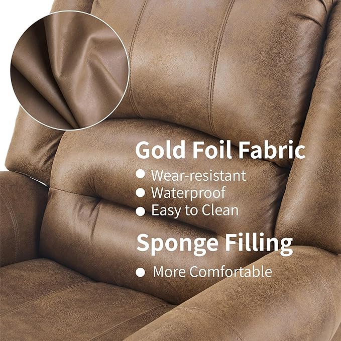 FLEXISPOT Power Lift Recliner Chair for Elderly with Massage & Heat, Faux Leather Electric Reclining Chair for Seniors with USB Ports, Cup Holders & Side Pockets(Medium Size,Camel Brown