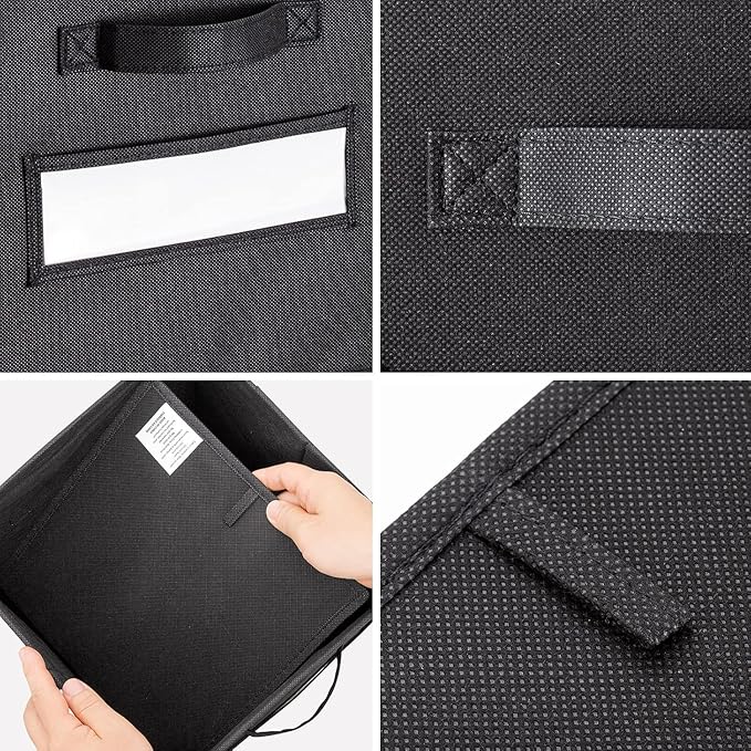 artsdi 13x13x13 storage cube bins (Set of 10) Fabric storage cubes with 10 Labels Window Cards & a Pen, storage cubes 13x13, Collapsible 13 inch cube storage bins, Cubby Organizer Boxes, Black