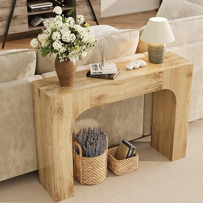 GarveeHome 47 Inch Farmhouse Console Table, Narrow Wood Entryway Table Behind Couch, Slim Rustic Hallway Furniture for Living Rooms, Foyers & Apartments, Oak