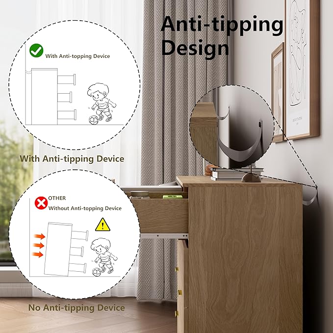 Fluted Dresser for Bedroom, 8 Drawer Dressers & Chest of Drawers, Mid Century Modern Dresser for Closet Boho Bedroom Furniture, Nature Wood Chest of Drawers Storage Organizer for Living Room
