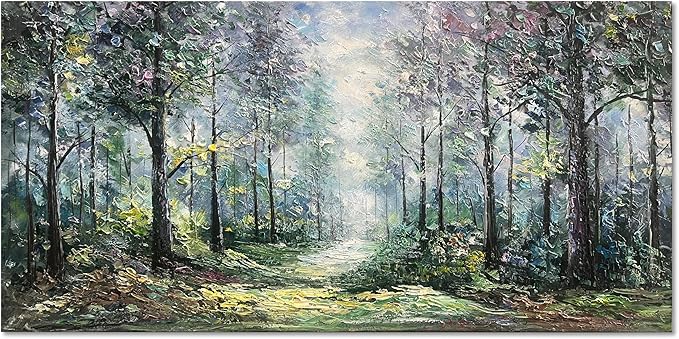 Art Hand Painted Green Forest Landscape Oil Painting Modern Abstract Art Home Wall Deco Art 24x48 inches