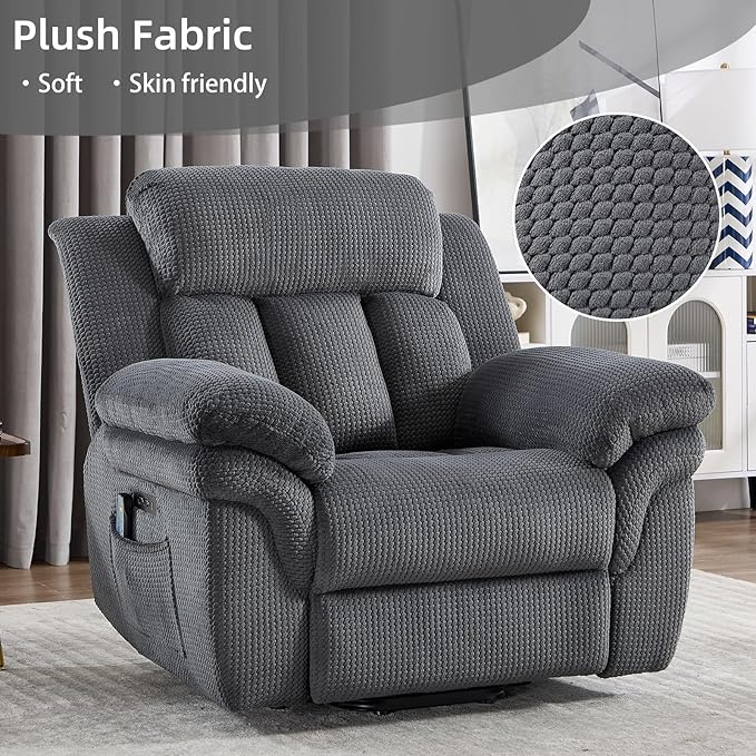 CANMOV 46" Wide Oversize Power Lift Recliner Chair, Extra Large Electric Lift Recliners for Elderly Big, Stand Up Recliner Chair with Massage and Heat, USB and Type-C Ports, Dark Grey