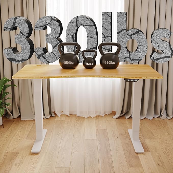 FLEXISPOT E6 MAX Bamboo Dual Motor 3 Stages Standing Desk 78x30 Inch Whole-Piece Board Electric Height Adjustable Stand Up Desk 150KG Load Capacity(White Frame + Bamboo Curved Desktop)
