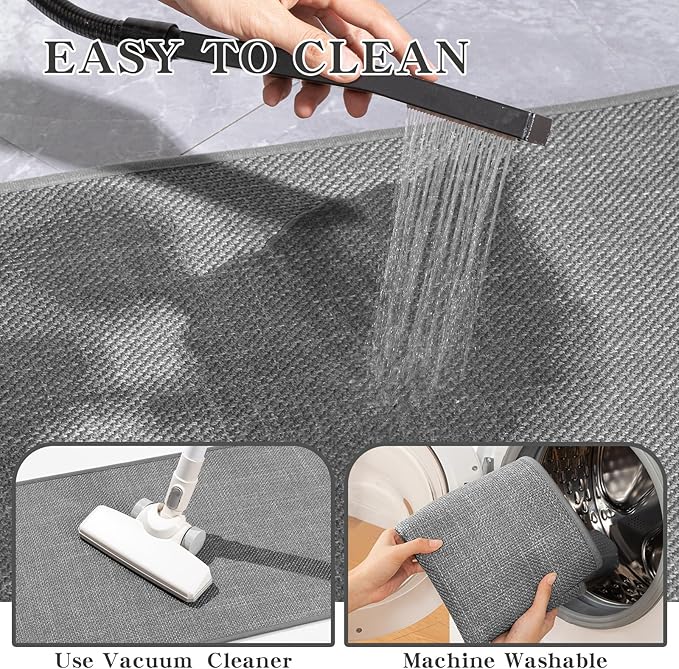 chakme Bathroom Rugs Mat 47x17, Ultra Thin Non Slip Bath Mat Runner Quick Dry Absorbent Bath Mat for Bathroom Floor, (Dark Grey, 47"x17")