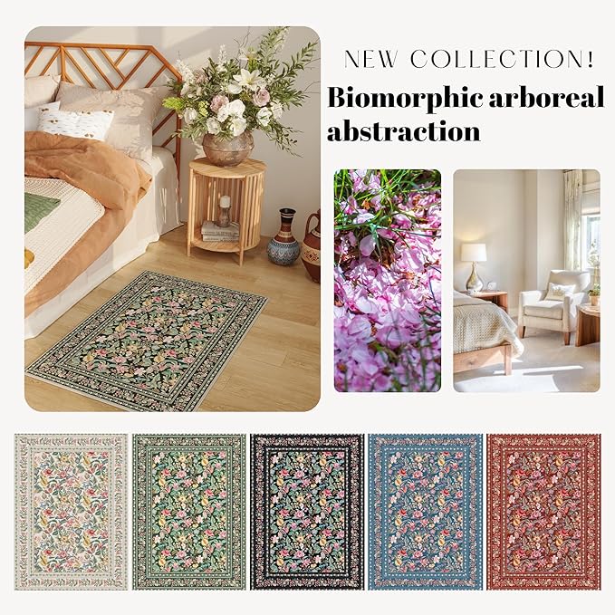 Door Mat Indoor Entrance 2x3 Rug Machine Washable Vintage Floral Small Area Rug Non-Slip Low Pile Throw Rugs for Entryway, Kitchen, Front Door Indoor Entrance, Entry, Kids Room, Green