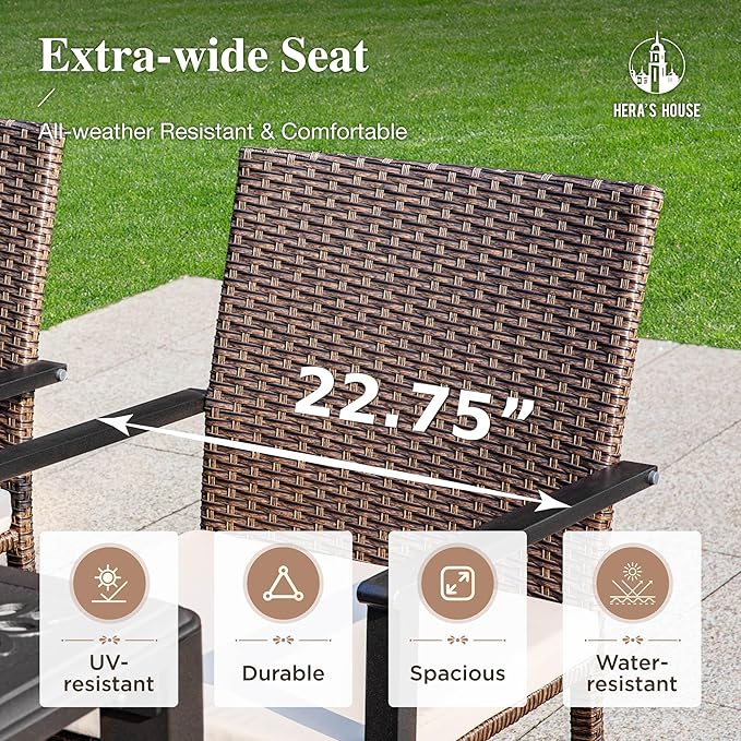 HERA'S HOUSE 9 Pieces Patio Dining Sets for 8, Outdoor PE Rattan Chairs and Extendable Metal Dining Table with 1.57" Umbrella Hole, Modern Outdoor Dining Table Set for Deck, Balcony, Backyard, Garden