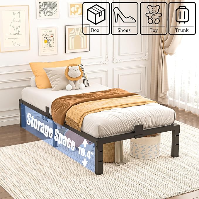 Twin XL Size Bed Frames 12 inch High 3500 lbs Heavy Duty Metal Platform Mattress Foundation with Steel Slat Support/No Box Spring Needed/Noise Free/Non-Slip/Easy Assembly