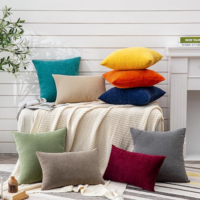 GAWAMAY Decorative Square Sage Green Throw Pillow Covers 18"x18" Inch Set of 2, Super Soft Chenille Pillows Farmhouse Fall Pillowcase for Living Room Bedroom Sofa Couch Cushion Cover 45x45cm