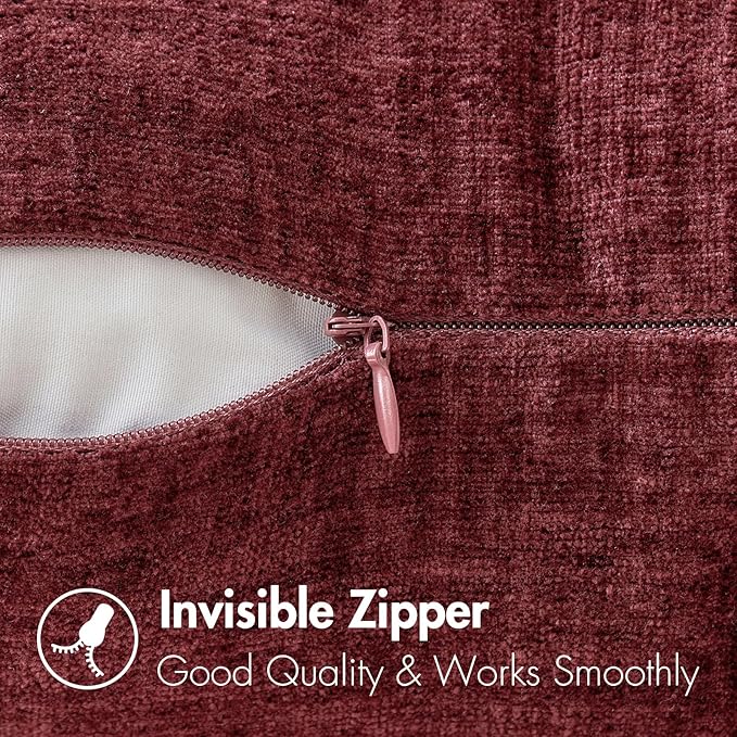 MIULEE Pack of 2 Couch Throw Pillow Covers 16x16 Inch Soft Wine Red Chenille Pillow Covers for Sofa Living Room Solid Dyed Pillow Cases