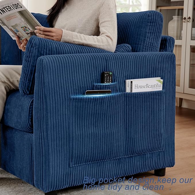 Modern Accent Chair Living Room Chairs in Corduroy Fabric,Reading Chair Sofa Couch for Apartment and Small Spaces. (Blue, Chair)