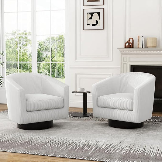 UIXE Swivel Accent Chair, Upholstered Corduroy Barrel Chair for Living Room, Small Single Sofa Bedroom Reading Seat, Set of 2, Beige