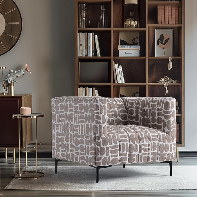 Get Set Style Modern Accent Single Sofa Chair with Arms,Tufted Boucle Upholstered Comfy Reading Sofa Chair with Arm,Thick Seat Cushion Chair for Living Room Bedroom Study Studio Lounge, Champion