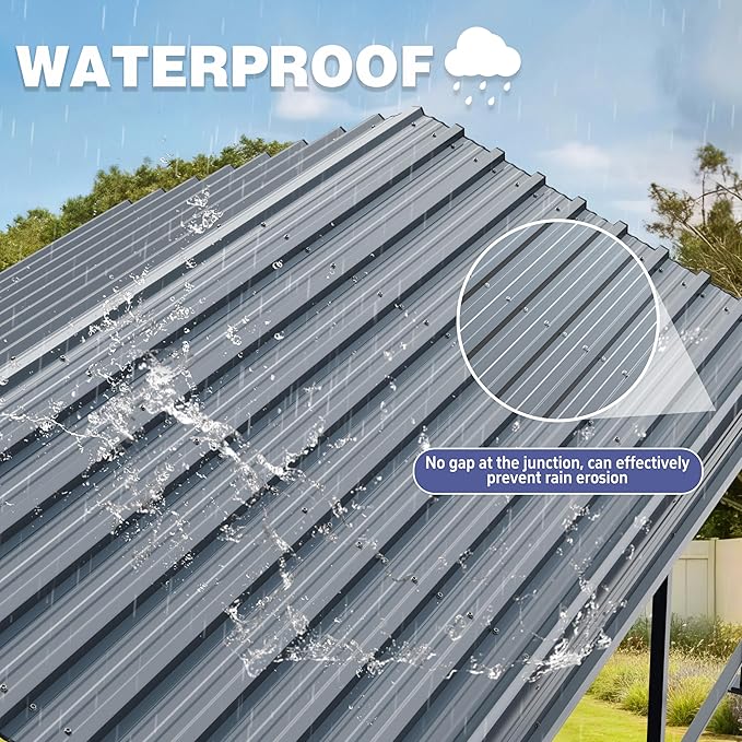 JY QAQA 12 x 15 FT Metal Carport Kits with Galvanized Steel Roof, Heavy Duty Metal Carport Canopy, Outdoor Car Tent Garage Shelter for Car, SUV, Truck and Boats