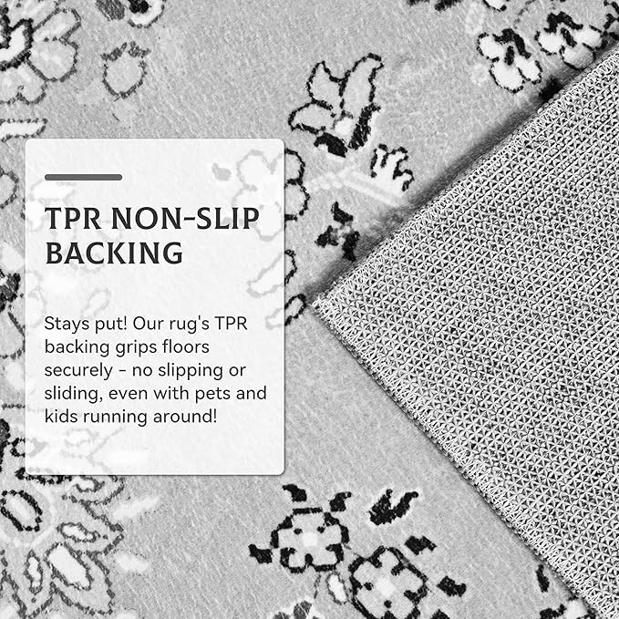 Living Room Rug 6x9 Rug, Machine Washable Area Rug Non Slip Low Pile Rug for Living Room, Bedroom, Farmhouse, Dining Room, Grey