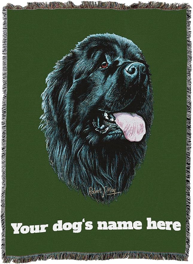 Pure Country Weavers Newfoundland Dog Personalized Woven Blanket Green by Robert May - Gift Cotton Tapestry Throw - Made in The USA - 72" x 54"