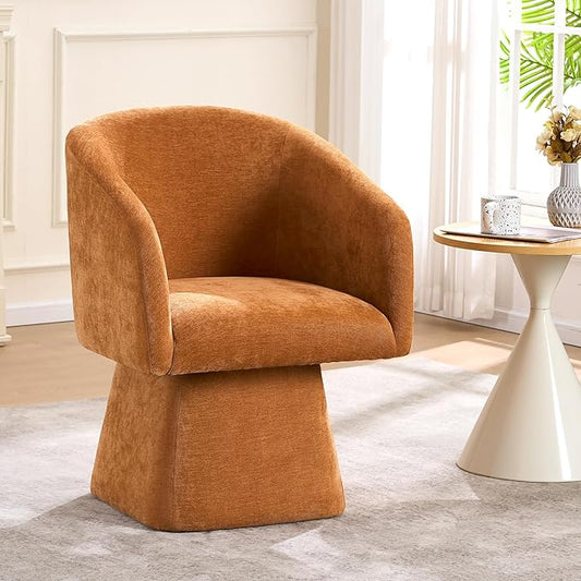 Swivel Modern Accent Chair,Luxury Fabric Upholstered Makeup Chair Comfy Barrel Chair with No Wheels,360°Rotating Vanity Armchair for Living Room Bedroom Office (Orange)